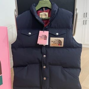 Gucci North Face Puffer Vest (navy; medium)